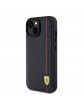 Ferrari iPhone 15 Case Carbon Vertical Red Line Black