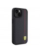 Ferrari iPhone 15 Hülle Case Carbon Vertical Red Line Schwarz