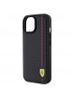 Ferrari iPhone 15 Case Carbon Vertical Red Line Black