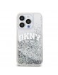 DKNY iPhone 15 Pro Hülle Case Liquid Glitter Arch Logo Silber