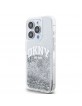 DKNY iPhone 15 Pro Hülle Case Liquid Glitter Arch Logo Silber