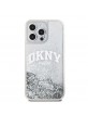 DKNY iPhone 15 Pro Max Hülle Case Liquid Glitter Arch Logo Silber