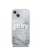 DKNY iPhone 15 Hülle Case Liquid Glitter Arch Logo Silber