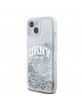 DKNY iPhone 15 Hülle Case Liquid Glitter Arch Logo Silber