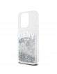 DKNY iPhone 15 Pro Hülle Case Liquid Glitter Arch Logo Silber