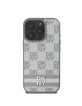 DKNY iPhone 16 Pro Max Case Leather Checkered Pattern and Stripe Beige