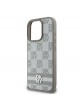 DKNY iPhone 16 Pro Max Case Leather Checkered Pattern and Stripe Beige