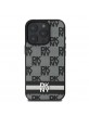 DKNY iPhone 16 Pro Max Case Leather Checkered Pattern and Stripe Black