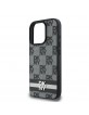 DKNY iPhone 16 Pro Max Case Leather Checkered Pattern and Stripe Black