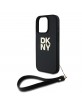 DKNY iPhone 16 Pro Max Case Leather Stack Logo Wrist Strap Black