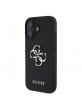 Guess iPhone 16 Hülle Case Grained 4G Metal Logo Schwarz