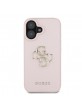 Guess iPhone 16 Hülle Case Grained 4G Metal Logo Rosa Pink