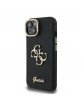 Guess iPhone 15 Hülle Case Grained 4G Logo Stand Camera Frame Schwarz
