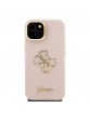 Guess iPhone 15 Hülle Case Grained 4G Logo Stand Camera Frame Rosa