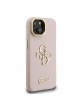 Guess iPhone 15 Hülle Case Grained 4G Logo Stand Camera Frame Rosa