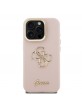 Guess iPhone 15 Pro Max Hülle Case Grained 4G Logo Stand Camera Frame Rosa