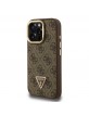 Guess iPhone 15 Pro Max Case MagSafe Rhinestone Triangle Logo Stand Camera Brown