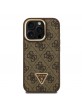 Guess iPhone 15 Pro Max Case MagSafe Rhinestone Triangle Logo Stand Camera Brown
