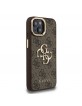 Guess iPhone 15 Hülle Case Metal Stand Camera Frame 4G Braun