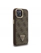 Guess iPhone 15 Hülle Case MagSafe Strass Triangle Logo Stand Camera Braun