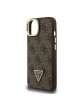 Guess iPhone 15 Hülle Case MagSafe Strass Triangle Logo Stand Camera Braun