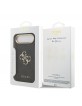 Guess iPhone 17 Air Hülle Case Leather 4G Metal Logo Gold Frame Schwarz
