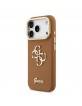Guess iPhone 17 Pro Hülle Case Grained 4G Logo Stand Camera Frame Braun