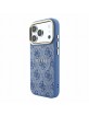 Guess iPhone 18 Pro Hülle Case 4G Metal Frame Embossed MagSafe Blau