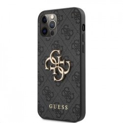 Guess iPhone 12 / 12 Pro Hülle 4G Big Metal Logo Case Cover Grau