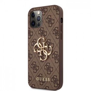 Guess iPhone 12 / 12 Pro Case Cover Big 4G Metal Logo Brown