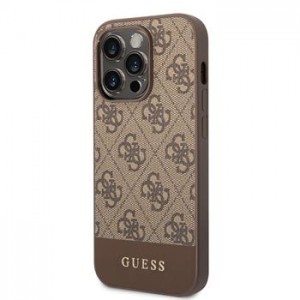 Guess iPhone 14 Pro Case 4G Cover Stripe Brown