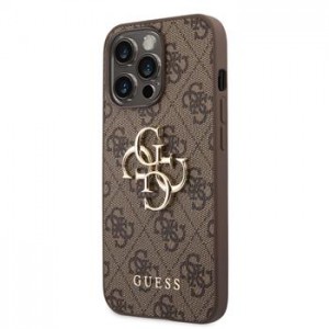 Guess iPhone 14 Pro Case Cover Big 4G Metal Logo Brown