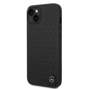 Mercedes iPhone 14 Plus / 15 Plus Genuine Leather Case Stars Pattern Black