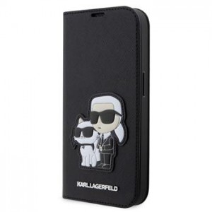 Karl Lagerfeld iPhone 14 Pro Tasche Book Case Karl Choupette Saffiano Schwarz