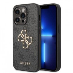 Guess iPhone 15 Pro Hülle Case 4G Logo Big Metal Grau