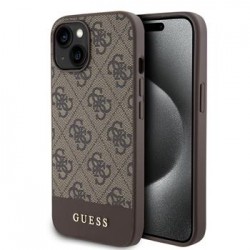 Guess iPhone 15 Hülle Case 4G Stripe MagSafe Braun