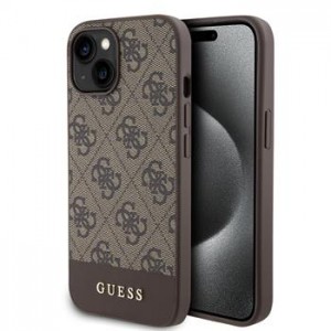 Guess iPhone 15 Case 4G Stripe MagSafe Brown