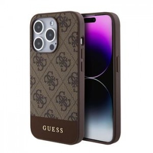 Guess iPhone 15 Pro Hülle Case 4G Stripe MagSafe Braun