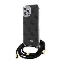 Guess iPhone 15 Pro Max Hülle Case 4G Printed Crossbody 4G + Cord Schwarz