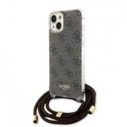 Guess iPhone 15 Hülle Case 4G Printed Crossbody 4G + Cord Braun