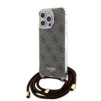 Guess iPhone 15 Pro Max Hülle Case 4G Printed Crossbody 4G + Cord Braun
