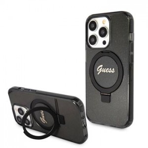 Guess iPhone 15 Pro Case Stand Ring MagSafe Glitter Black