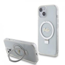 Guess iPhone 15 Hülle Case Ring Stand MagSafe Glitter Transparent