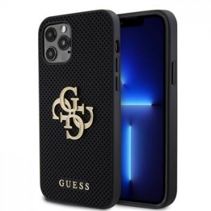 Guess iPhone 12 / 12 Pro Hülle Case Perforated 4G Glitter Logo Schwarz