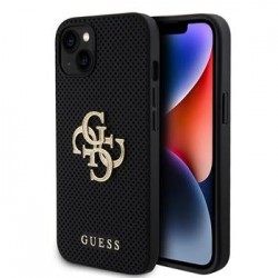 Guess iPhone 15 Hülle Case Perforated 4G Glitter Logo Schwarz