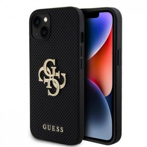 Guess iPhone 15 Case Perforated 4G Glitter Logo Black