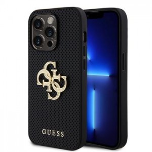 Guess iPhone 15 Pro Case Perforated 4G Glitter Logo Black