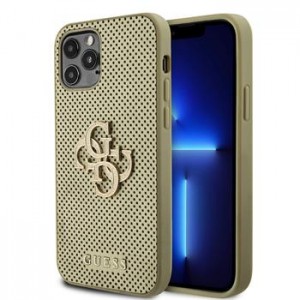 Guess iPhone 12 / 12 Pro Case Perforated 4G Glitter Logo Gold