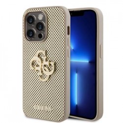 Guess iPhone 14 Pro Case Perforated 4G Glitter Logo Gold