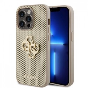 Guess iPhone 14 Pro Hülle Case Perforated 4G Glitter Logo Gold